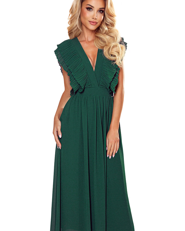 16179-7-367-1 YANA Midikleid mit plissierten Rüschen und Ausschnitt - Grün-7