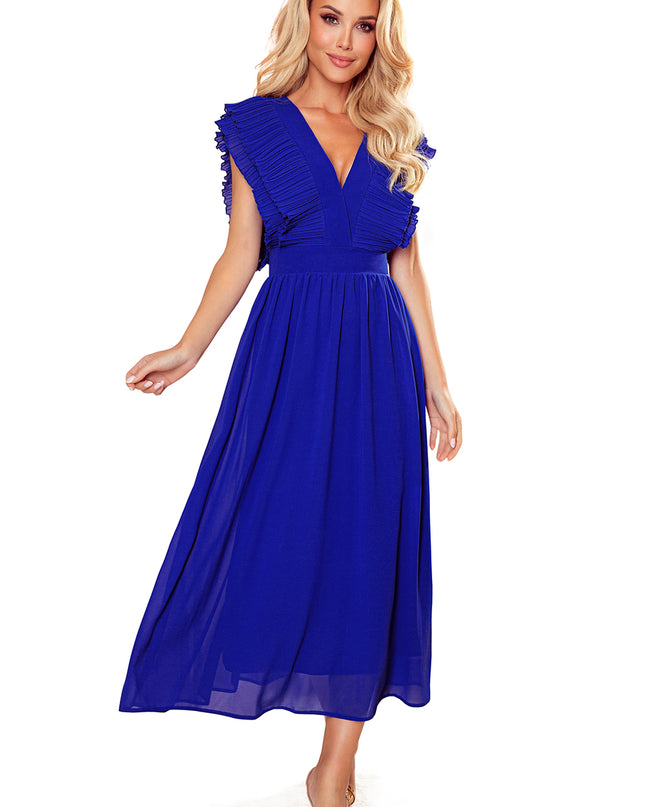 16167-6-367-2 YANA Midikleid mit plissierten Rüschen und Ausschnitt - blau-6