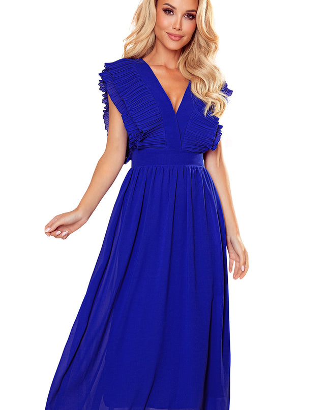 16167-7-367-2 YANA Midikleid mit plissierten Rüschen und Ausschnitt - blau-7