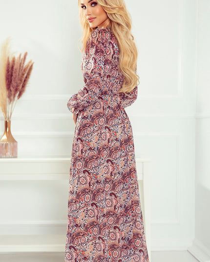 16505-4-378-1 Midikleid aus Chiffon - braunes Boho-Muster-4