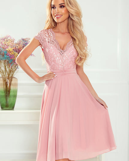 16601-1-381-1 LINDA - Chiffonkleid mit Spitzenausschnitt - schmutziges Rosa-1