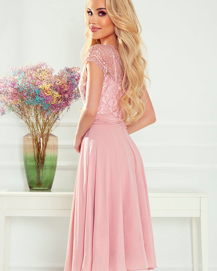 16601-4-381-1 LINDA - Chiffonkleid mit Spitzenausschnitt - schmutziges Rosa-4