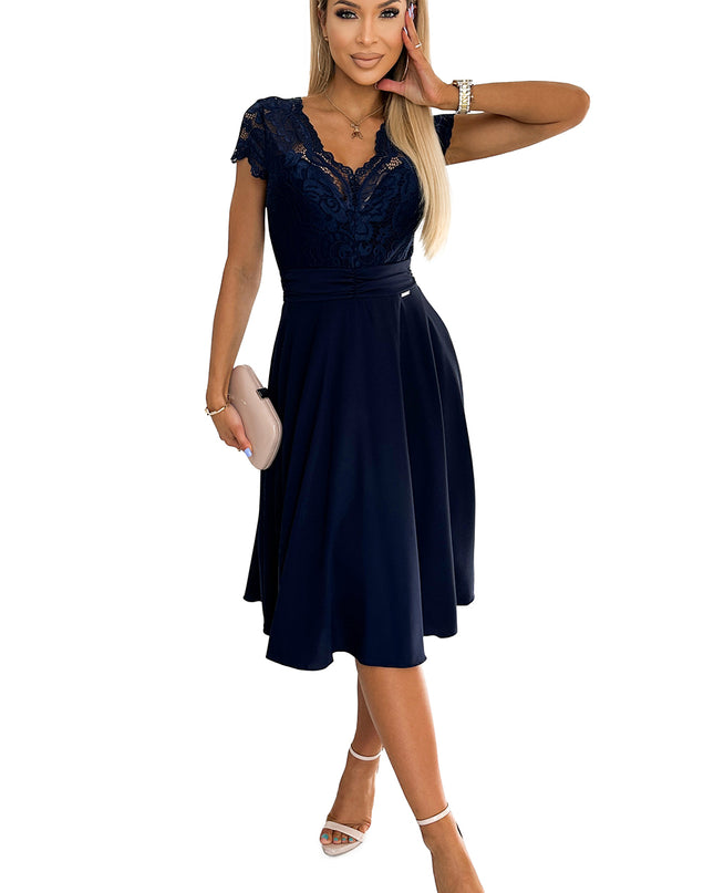 17863-7-381-4 LINDA - Chiffonkleid mit Spitzenausschnitt - Dunkelblau-7