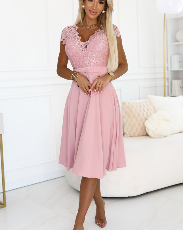 20636-2-LINDA - Chiffonkleid mit Spitzenausschnitt - schmutziges Rosa-2