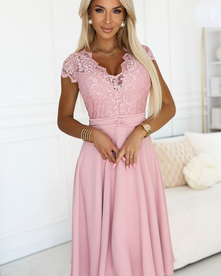 20636-1-LINDA - Chiffonkleid mit Spitzenausschnitt - schmutziges Rosa-1