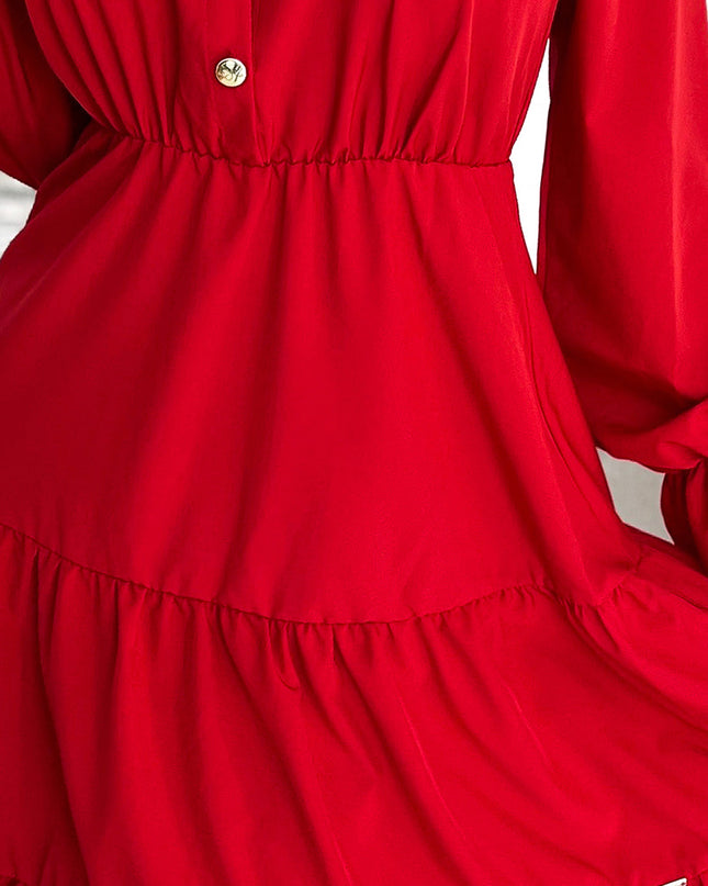 16839-5-395-1 Kleid mit Ausschnitt und goldenen Knöpfen - rot-5