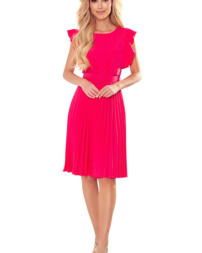 17144-6-396-2 LAYLA Faltenkleid mit Gürtel - Himbeerfarbe-6