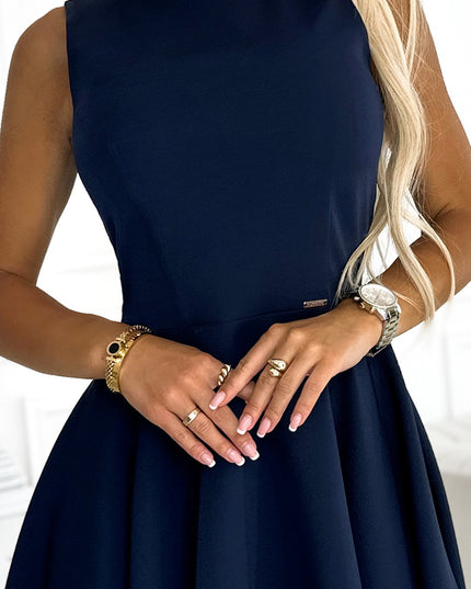 18332-5-397-2 Elegantes Kleid mit längerem Rücken - dunkel blau-5