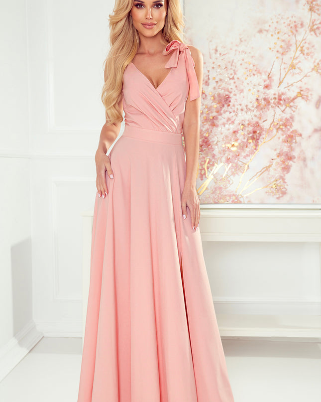 17204-8-405-3 ELENA Langes Kleid mit Ausschnitt und Bändern an den Schultern - schmutzig rosa-8
