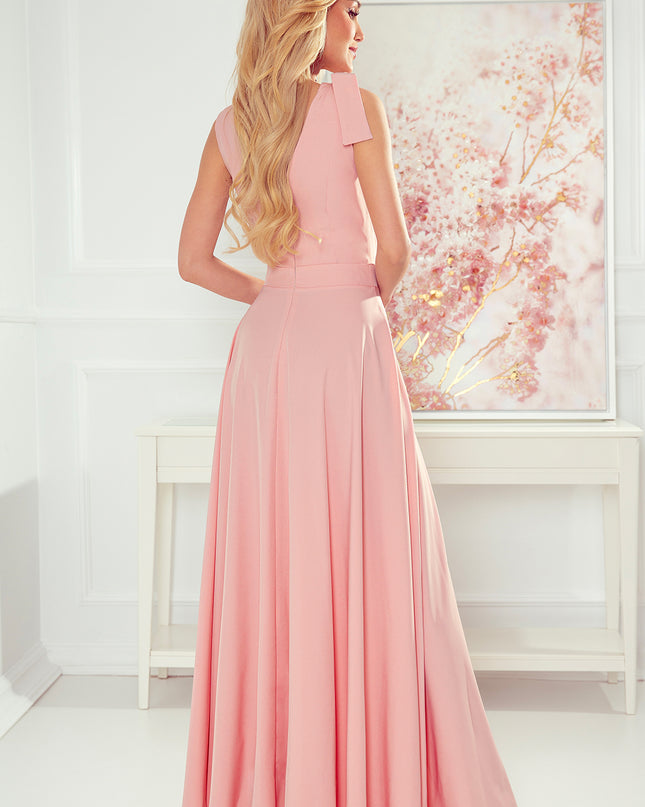 17204-9-405-3 ELENA Langes Kleid mit Ausschnitt und Bändern an den Schultern - schmutzig rosa-9