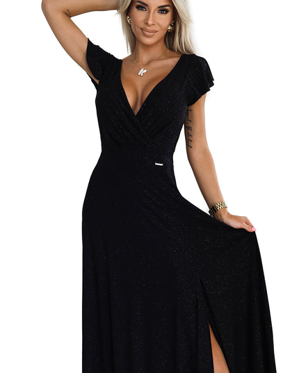 19610-8-411-12 CRYSTAL schimmerndes langes Kleid mit Ausschnitt - schwarz-8