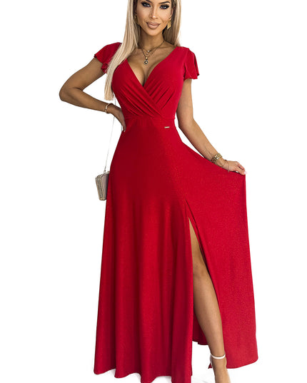 17336-7-411-2 CRYSTAL schimmerndes langes Kleid mit Ausschnitt - rot-7