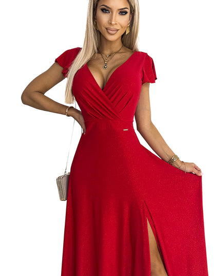 17336-8-411-2 CRYSTAL schimmerndes langes Kleid mit Ausschnitt - rot-8