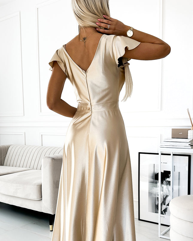 18731-4-411-7 CRYSTAL Langes Kleid aus Satin mit Ausschnitt - Gold-4