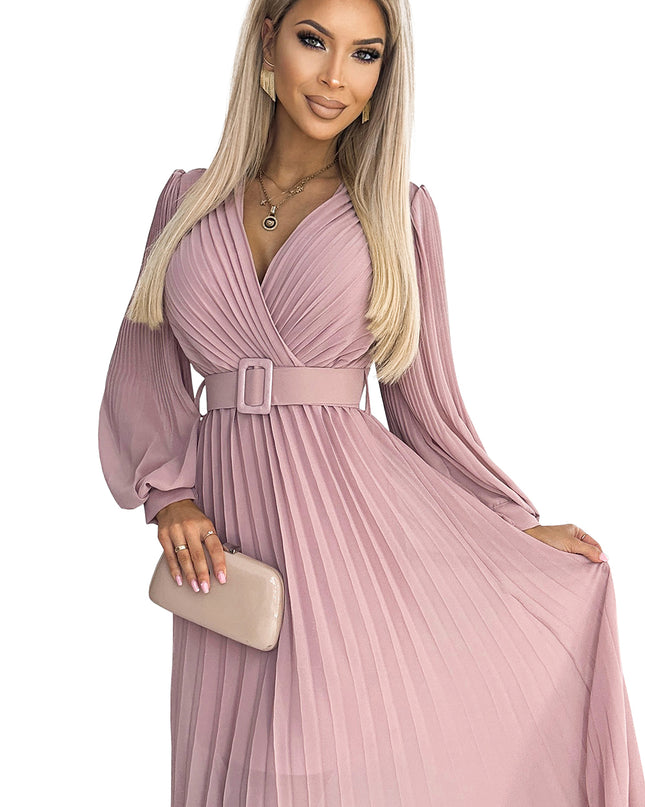 17364-8-414-2 KLARA Faltenkleid mit Gürtel und Ausschnitt - puderrosa-8
