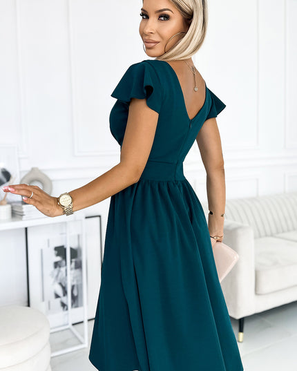 17820-3-425-1 MATILDE Kleid mit Ausschnitt und kurzen Ärmeln - grün-3