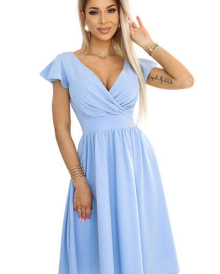20132-6-MATILDE Kleid mit Ausschnitt und kurzen Ärmeln - hellblau-6