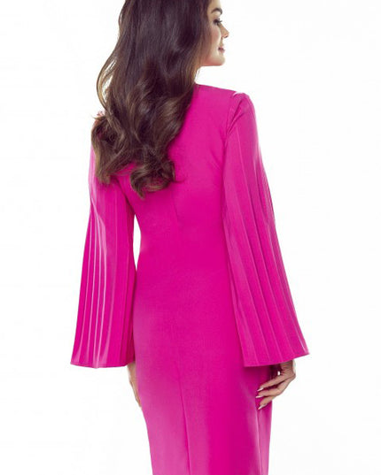 17763-2-438-3 Kleid mit plissierten Ärmeln und Taschen - Fuchsie-2