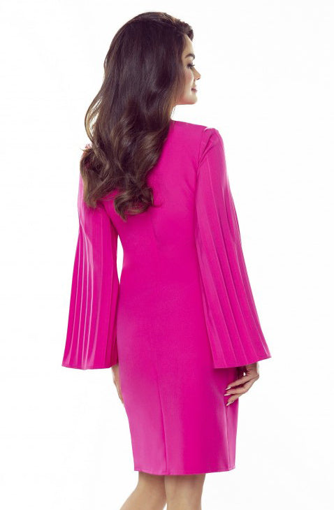 17763-2-438-3 Kleid mit plissierten Ärmeln und Taschen - Fuchsie-2