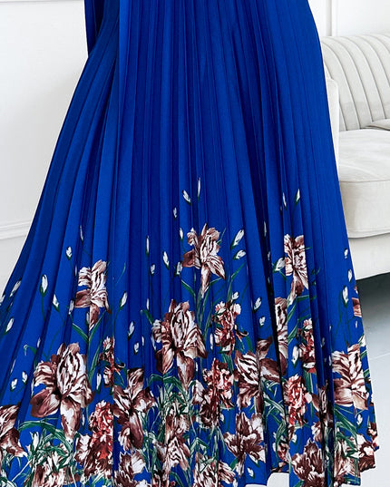 18109-6-ESTER Plissiertes Maxikleid aus Satin - blau mit Blumen-6