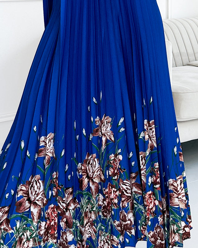 18109-6-ESTER Plissiertes Maxikleid aus Satin - blau mit Blumen-6