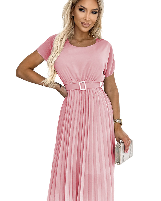 18164-6-465-3 MIA Plissiertes Midikleid mit breitem Gürtel - schmutziges Rosa-6