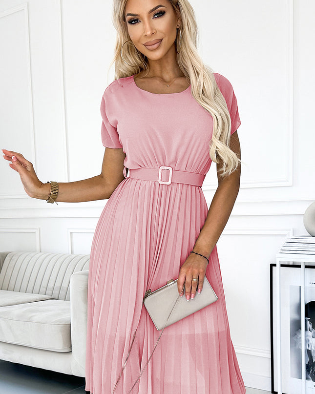 18164-4-465-3 MIA Plissiertes Midikleid mit breitem Gürtel - schmutziges Rosa-4