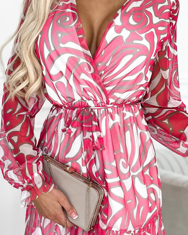 18143-6-476-1 ENRICA Kleid mit Ausschnitt und langen Ärmeln – rosa Wellen – Netzstoff-6