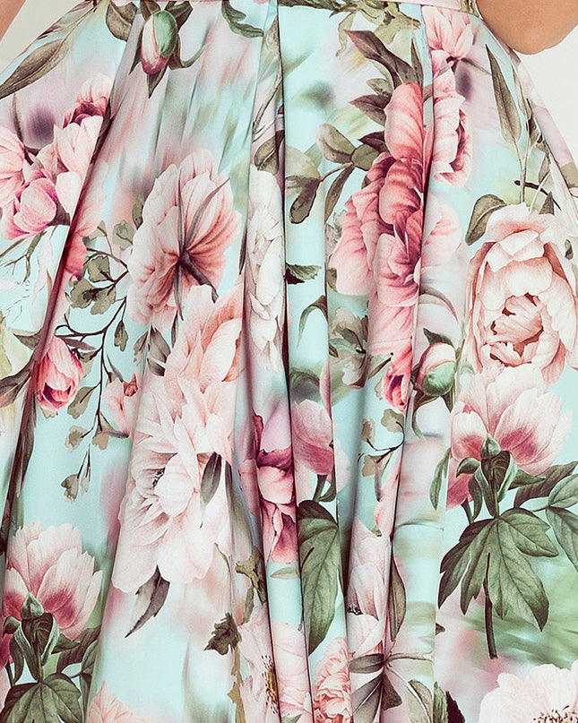 18126-5-478-1 MAYA Kleid mit längerem Rücken, Ausschnitt und Gürtel - rosa Blumen-5