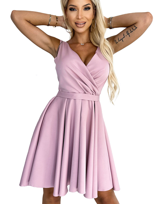 18267-6-478-2 MAYA Kleid mit längerem Rücken, Ausschnitt und Gürtel - schmutziges Rosa-6