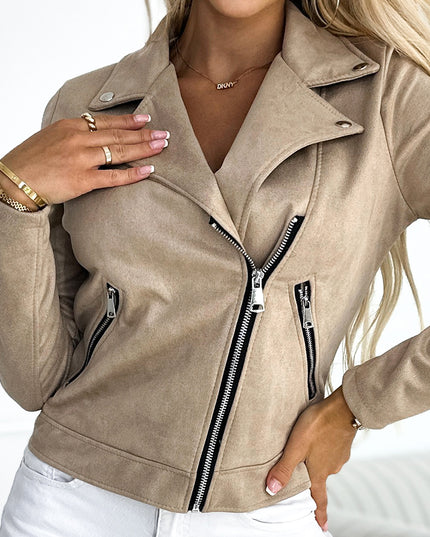 18324-7-481-1 Wildlederjacke mit langen Ärmeln und Reißverschlüssen - Beige-7