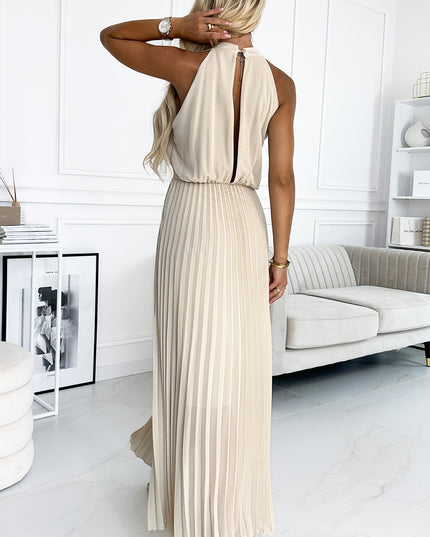 18302-3-484-1 Plissee-Midikleid mit Tropfenausschnitt - Beige-3
