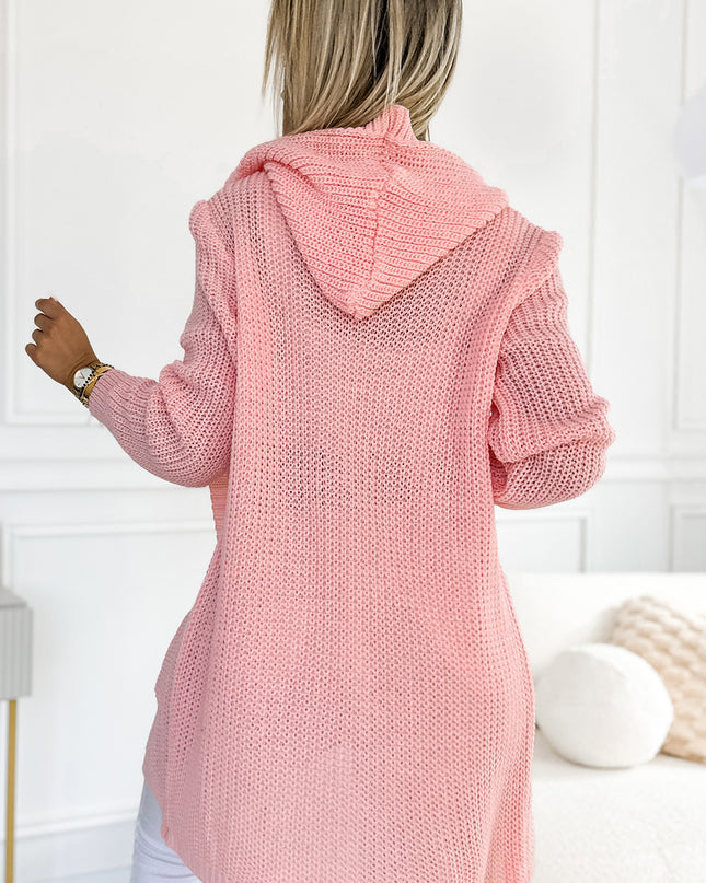 19177-3-488-3 Strickjacke – Umhang mit Kapuze, Taschen und Aufnäher – pfirsichfarben-3