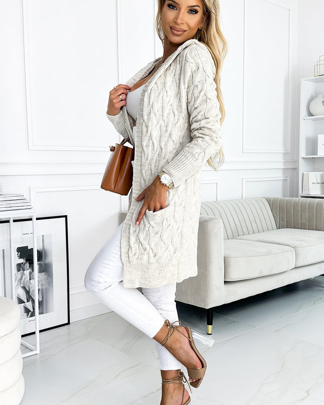 18425-2-491-1 Strickjacke – Umhang mit Kapuze und Taschen – beige Borte-2