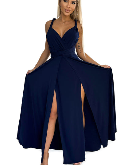 18701-7-509-1 Elegantes, vielseitig gebundenes langes Kleid - Marineblau-7