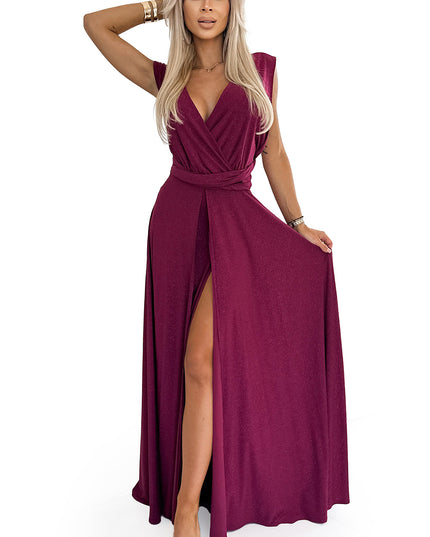 19287-7-509-3 Elegantes, vielseitig gebundenes langes Kleid - Burgunderrot mit Glitzer-7