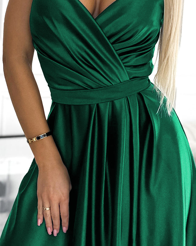 18622-6-512-1 JULIET elegantes langes Satinkleid mit Ausschnitt - Grün-6