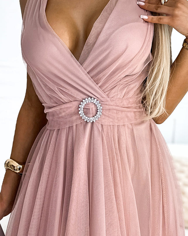 18917-5-525-2 OLGA Tüllkleid mit Ausschnitt und Zierschnalle - schmutziges Rosa-5