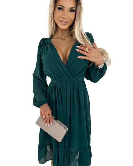 19105-6-538-2 MILA Chiffon-Midikleid mit langen Ärmeln und Ausschnitt – grün-6