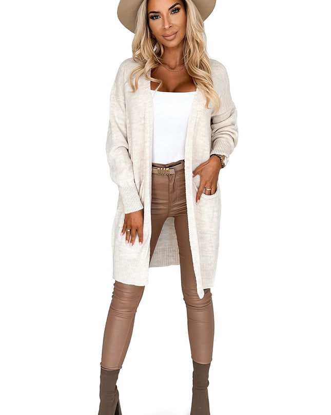 19459-8-553-1 Strickjacke - warmer Pullover mit Taschen und Aufnäher - beige-8