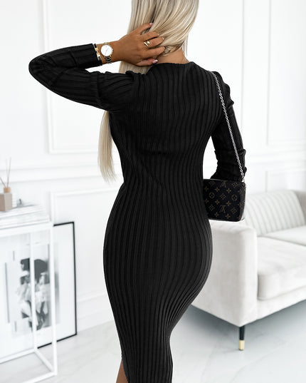 19617-3-570-1 Bequemes Pulloverkleid mit V-Ausschnitt - schwarz-3