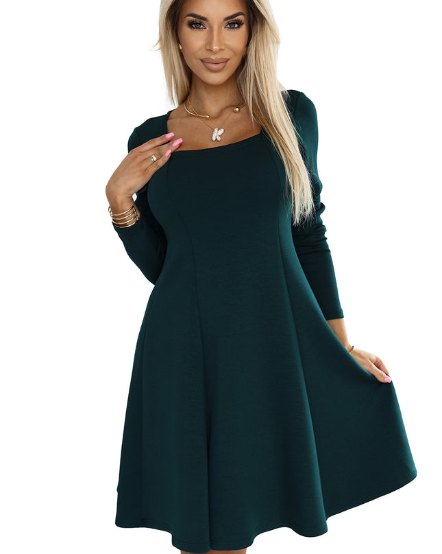 19663-6-574-1 IVANA bequemes Trapezkleid mit Ausschnitt und langen Ärmeln – grün-6