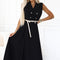 20557-1-Elegantes Midi-Hemdblusenkleid mit goldenen Knöpfen und Gürtel - Schwarz-1