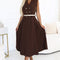 20678-1-Elegantes Midi-Hemdblusenkleid mit goldenen Knöpfen und Gürtel - Schokolade-1