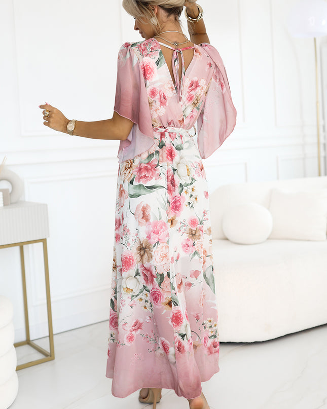 20413-4-Luftiges Wickel-Maxikleid mit Blumenmuster – rosa Rosen-4